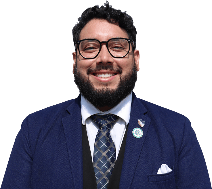 Smiling person with LULAC convention pin