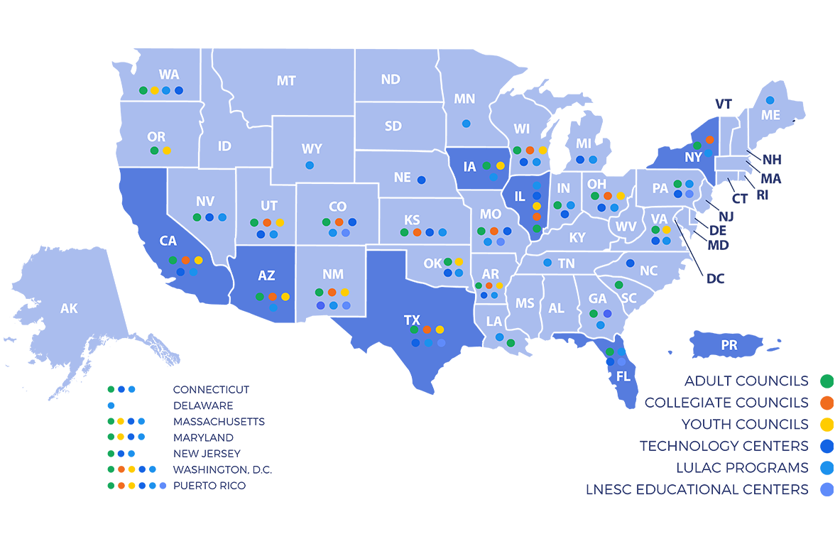 United States map indicating LULAC program locations